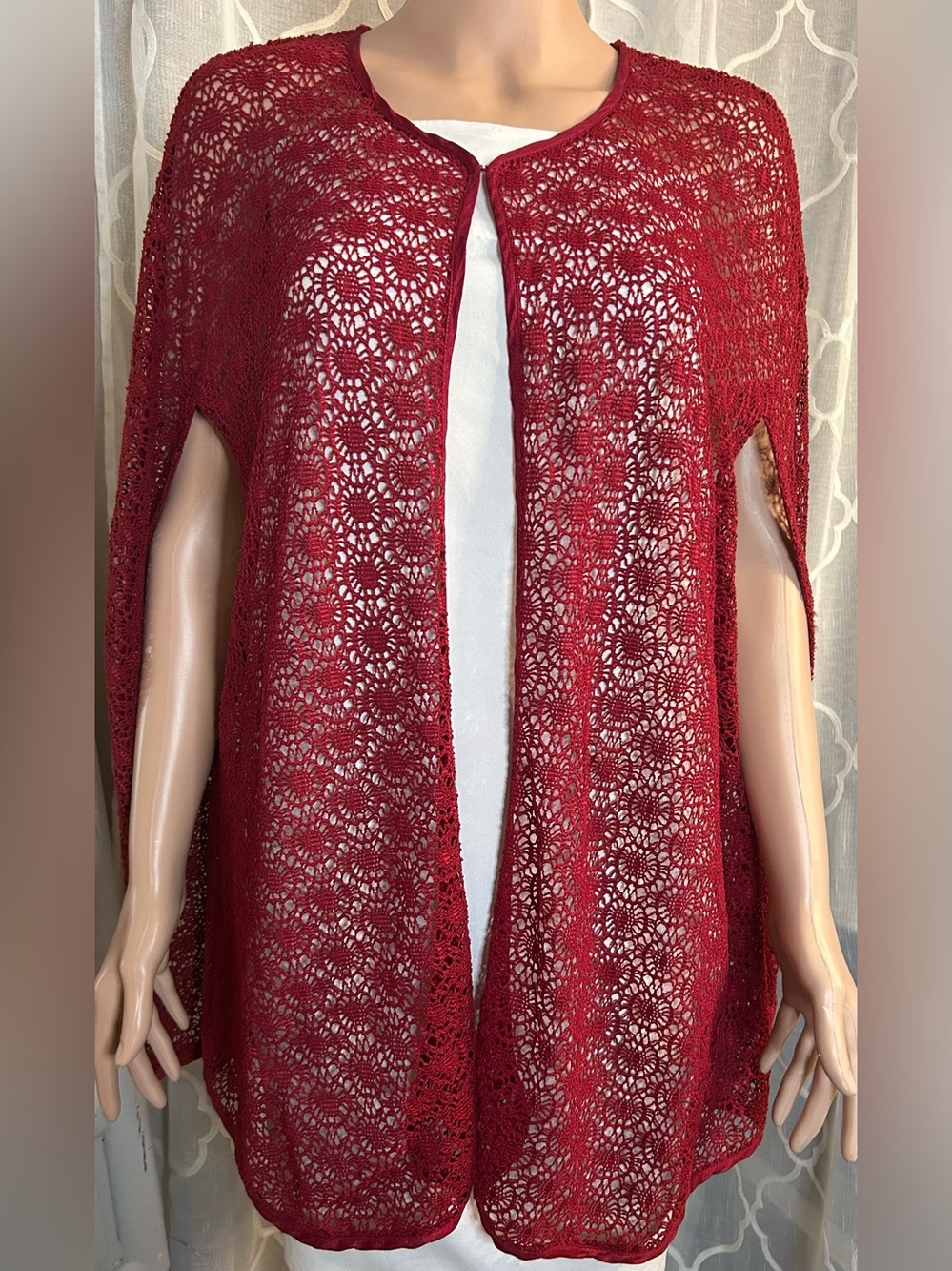 Elegant Red Crochet Kimono Cardigan - Women